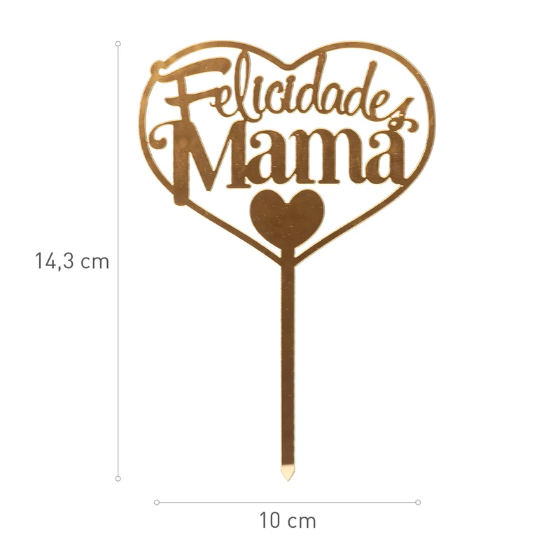 CAKE TOPPER FELICIDADES MAMA ORO 14,3X10CM