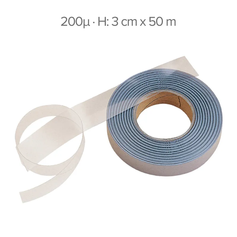 PVC ROLLO TRANSPARENTE – 50 M – H3 CM – 200µ (ACETATO)