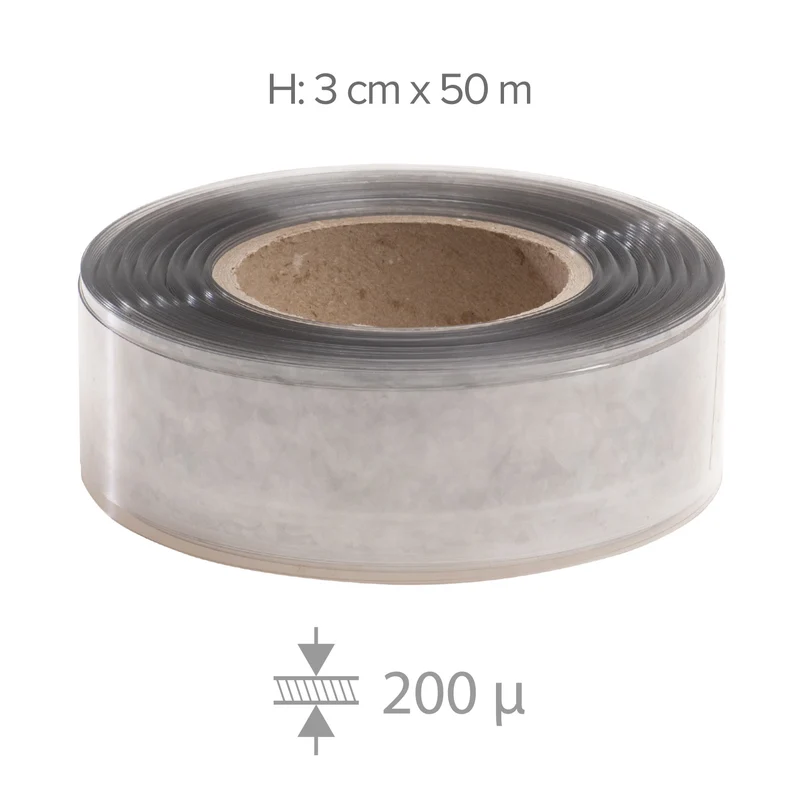 PVC ROLLO TRANSPARENTE – 50 M – H3 CM – 200µ (ACETATO)