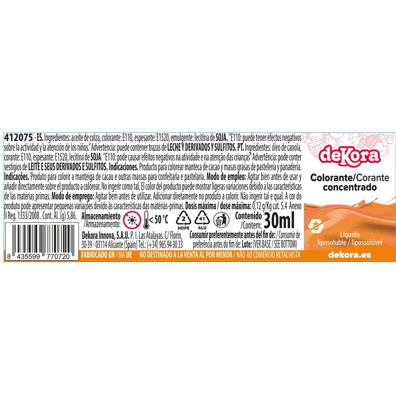 COLORANTE LIQUIDO LIPOSOLUBLE CONCENTRADO NARANJA 30ML