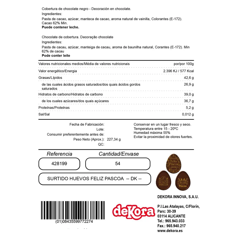 LETRERO CHOCO NEGRO FELIZ PASCUA PORTUGAL 40x52 MM - 54 UDS