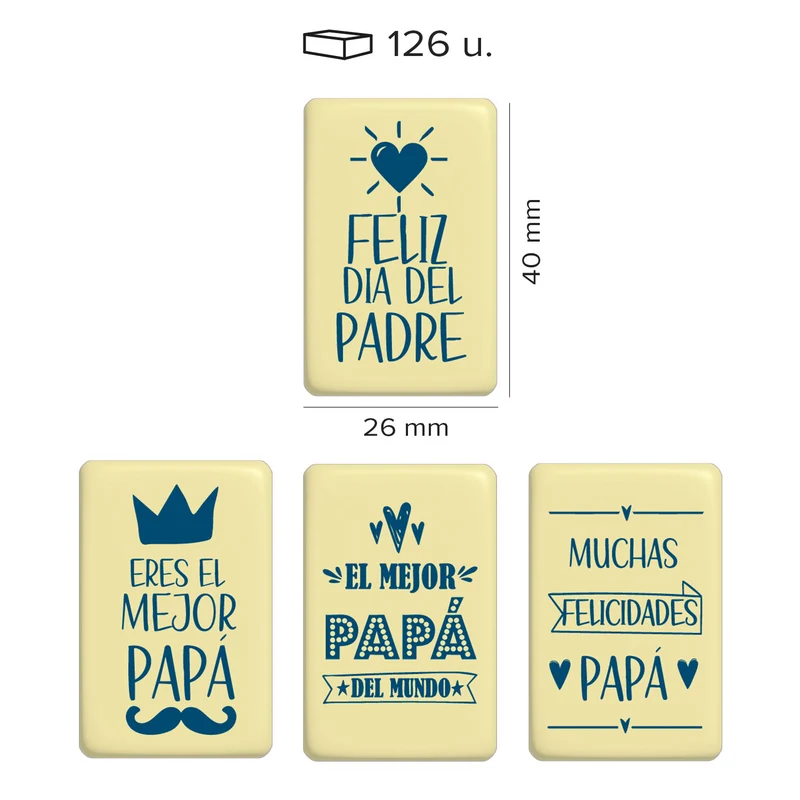 SURTIDO LETRERO CHOCO BLANCO FELIZ DÍA PAPÁ 40X26MM - 126 UD