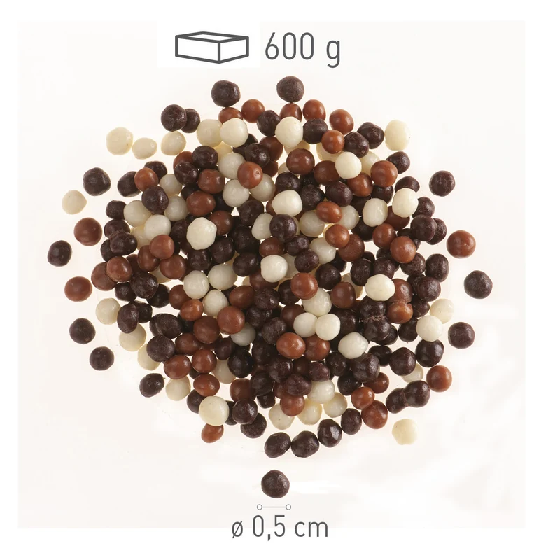MINI PERLAS CHOCOLATE CRISPY 3 CHOCOLATES Ø 0.5CM 600GR