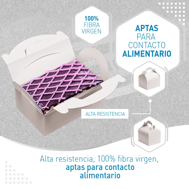 CAJA BLANCA CARTÓN CON ASAS DE PASTELERÍA 16X18X7CM