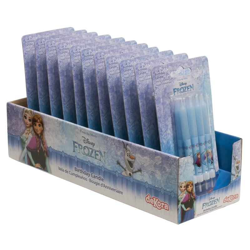 DISPLAY 12 BLISTER 8 VELAS PALILLO CUMPLEAÑOS FROZEN 9CM
