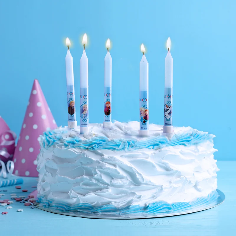 DISPLAY 12 BLISTER 8 VELAS PALILLO CUMPLEAÑOS FROZEN 9CM