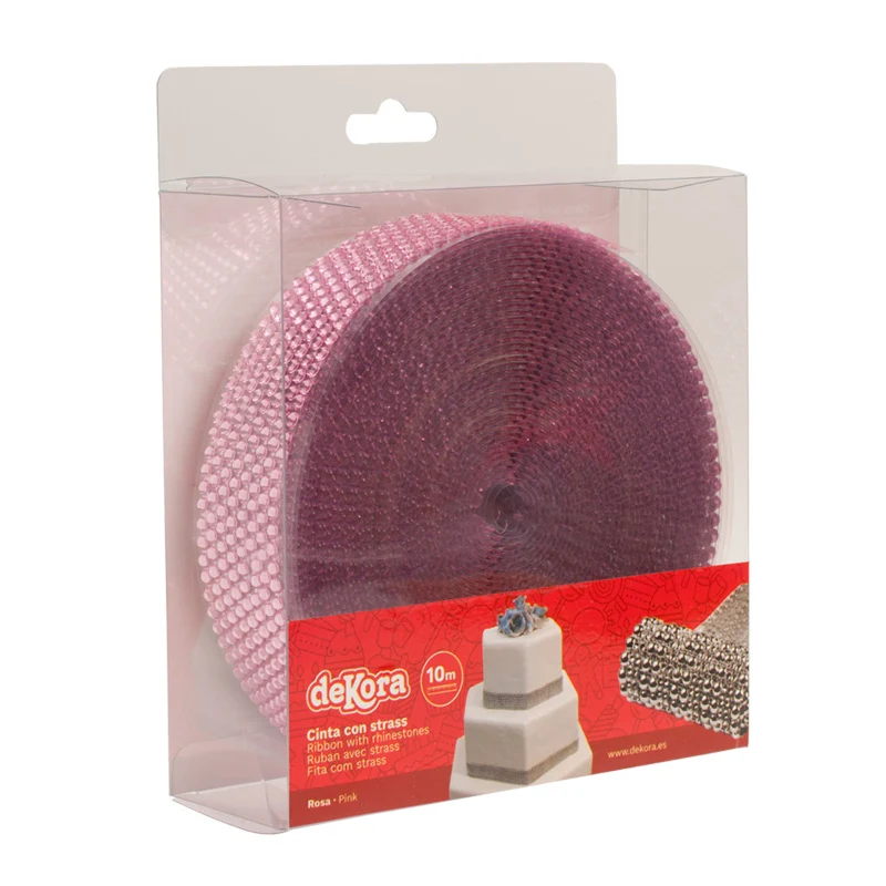 CINTA DE STRASS PARA TARTAS 8 LINEAS ROSA 10 METROS
