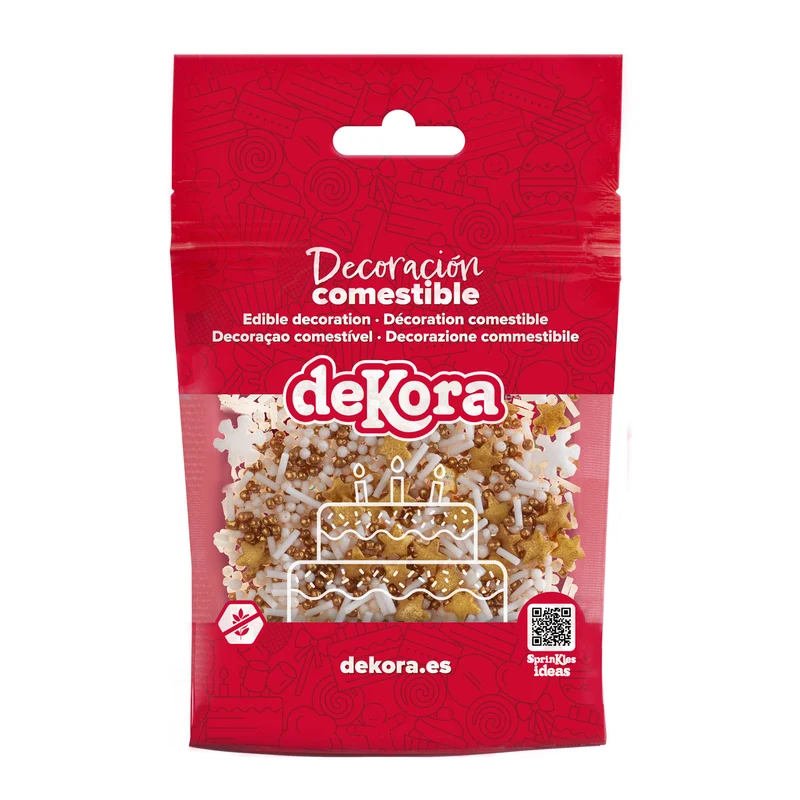 SPRINKLE MIX COPO DE NIEVE Y ESTRELLAS BLANCO Y DORADO 100GR