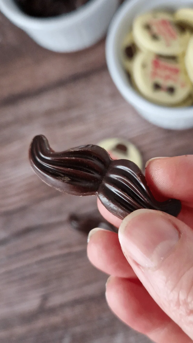 BIGOTES CHOCOLATE NEGRO Y CON LECHE SURTIDO 48X16MM