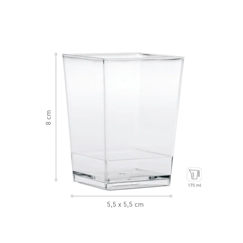 VASITO PLASTICO TRANSPARENTE SQUARE 55X55 H80MM | CAP. 175ML