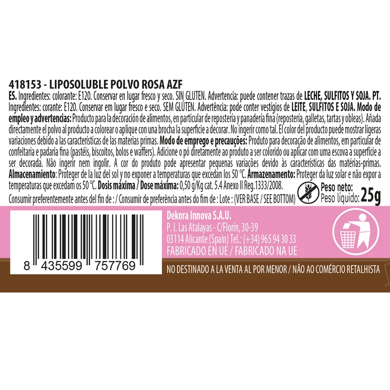 COLORANTE POLVO LIPOSOLUBLE ROSA 25G
