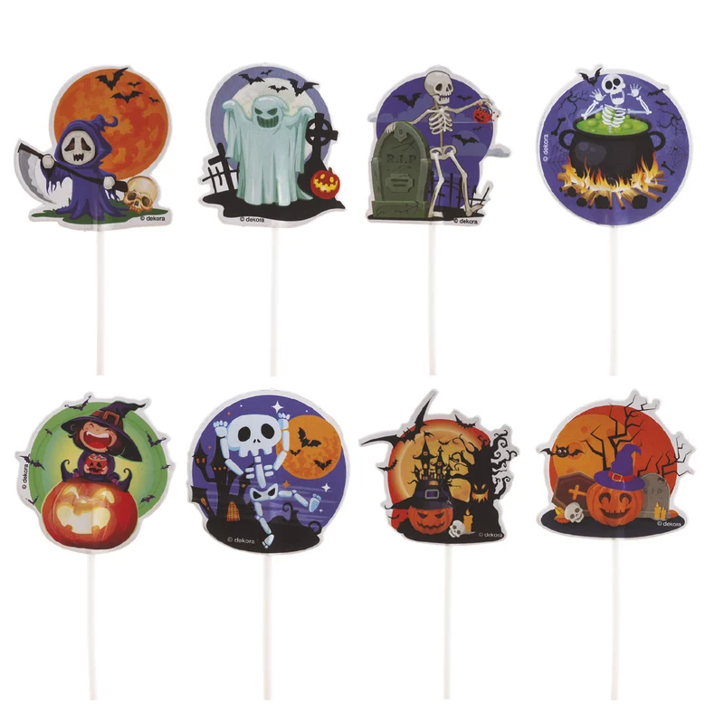 CAKE TOPPERS DE PAPEL DE HALLOWEEN 8 DISEÑOS 9X6CM