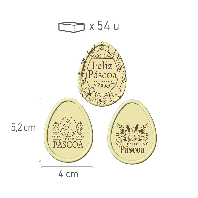 LETRERO CHOCO BLANCO FELIZ PASCUA PORTUGAL 40x52 MM - 54 UDS