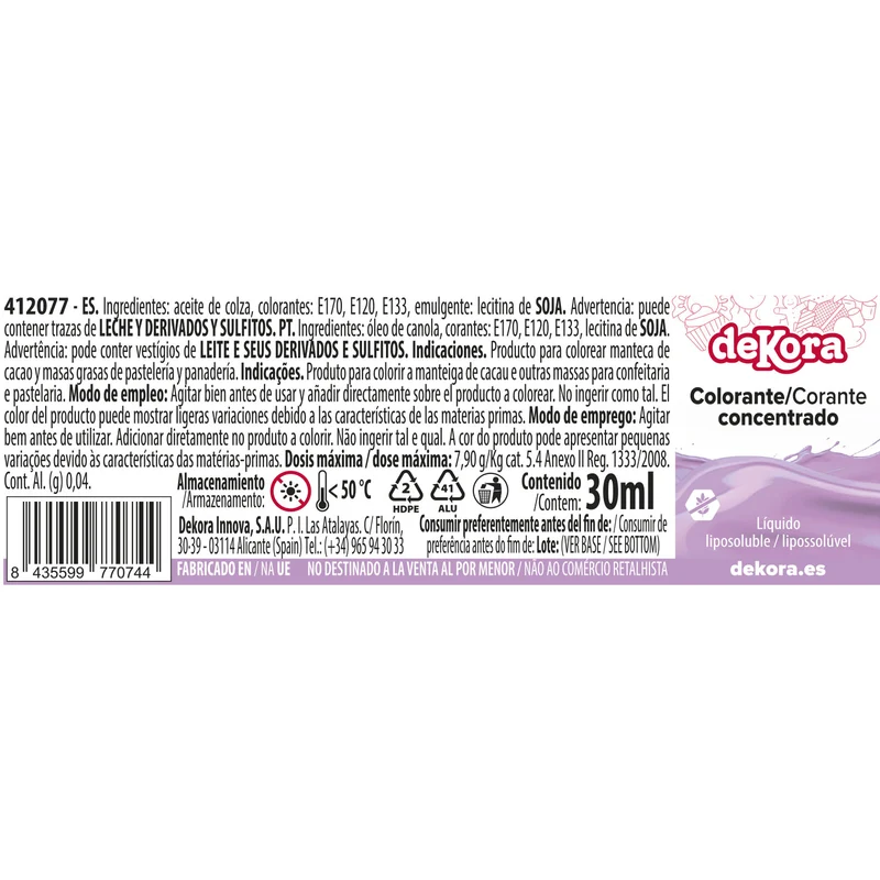 COLORANTE LIQUIDO LIPOSOLUBLE CONCENTRADO LILA 30ML