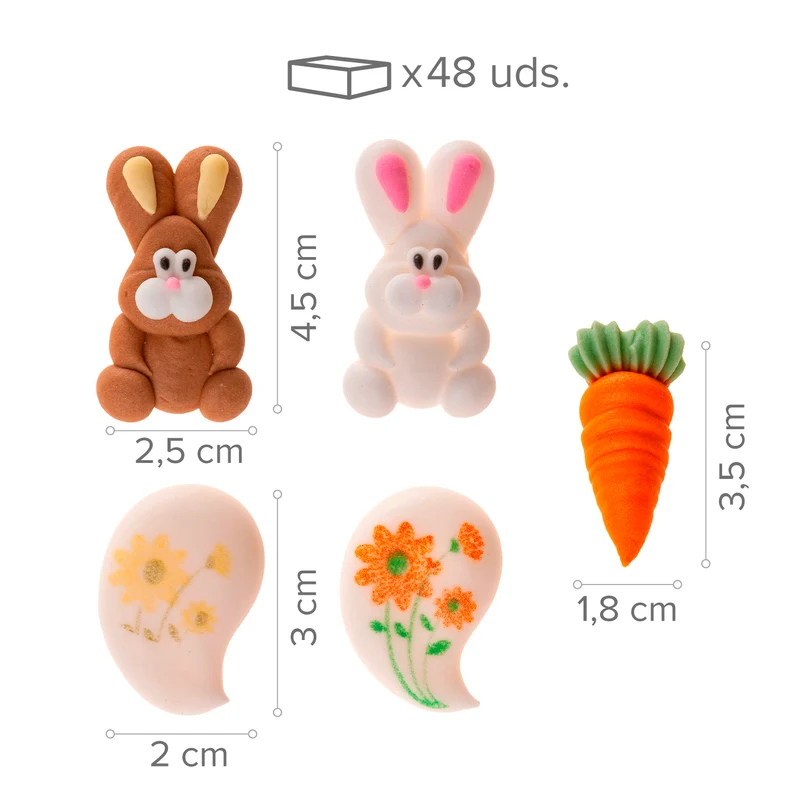 DECORACIÓN AZÚCAR CONEJITOS, ZANAHORIAS Y FLORES DE PASCUA