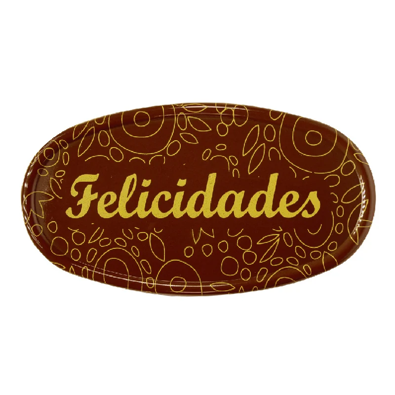 "LETRERO CHOCOLATE OVALADO ""FELICIDADES"" 90x50 mm"