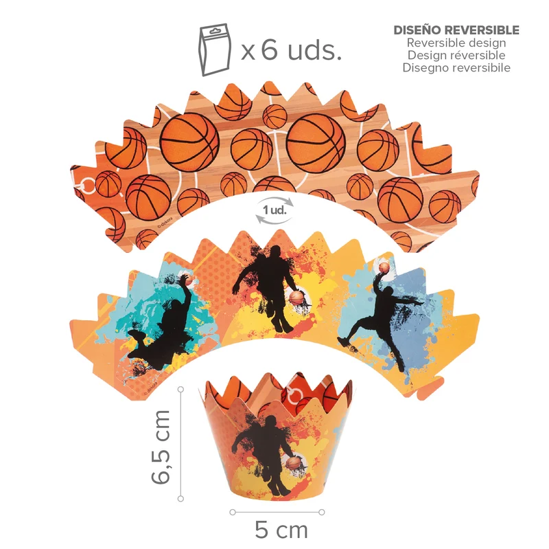 KIT DECORACIÓN CUPCAKE CON TOPPERS BALONCESTO
