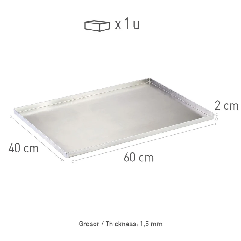 BANDEJA ALUMINIO 60X40H2CM - 4 BORDES 1.5MM GROSOR