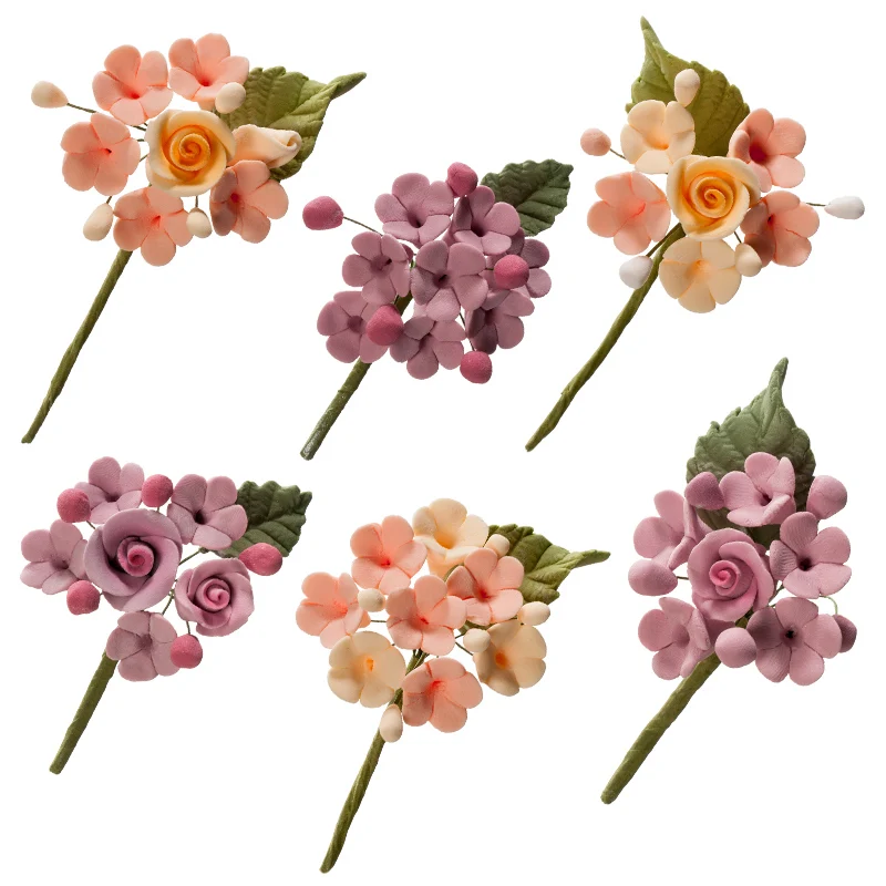 MINI RAMO DECORACION AZUCAR FLORES PASTEL&LILA 10,5CM ALAMBR