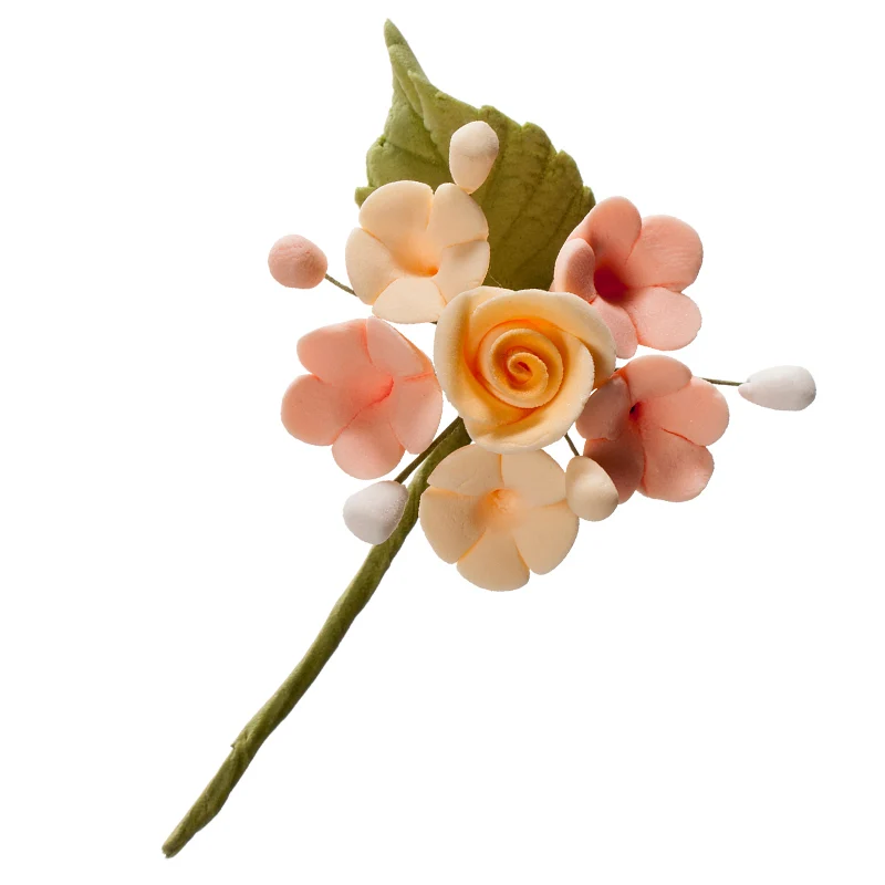 MINI RAMO DECORACION AZUCAR FLORES PASTEL&LILA 10,5CM ALAMBR