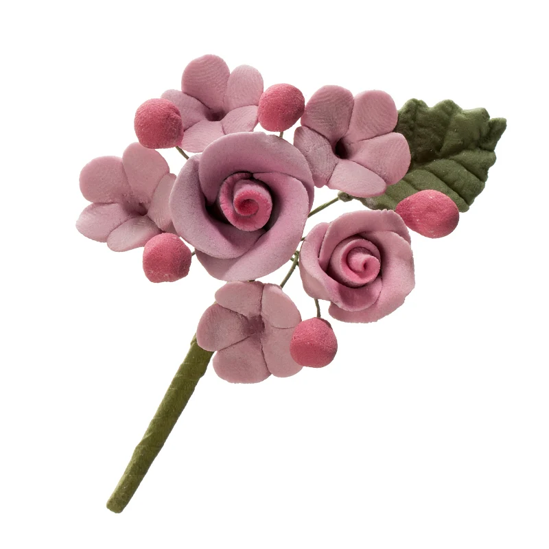 MINI RAMO DECORACION AZUCAR FLORES PASTEL&LILA 10,5CM ALAMBR