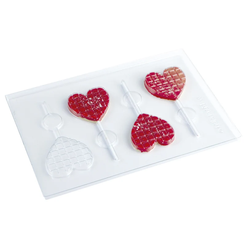 KIT 2 MOLDES PLÁSTICO CHOCOLATE PIRULETAS CORAZÓN 68X65XH9MM