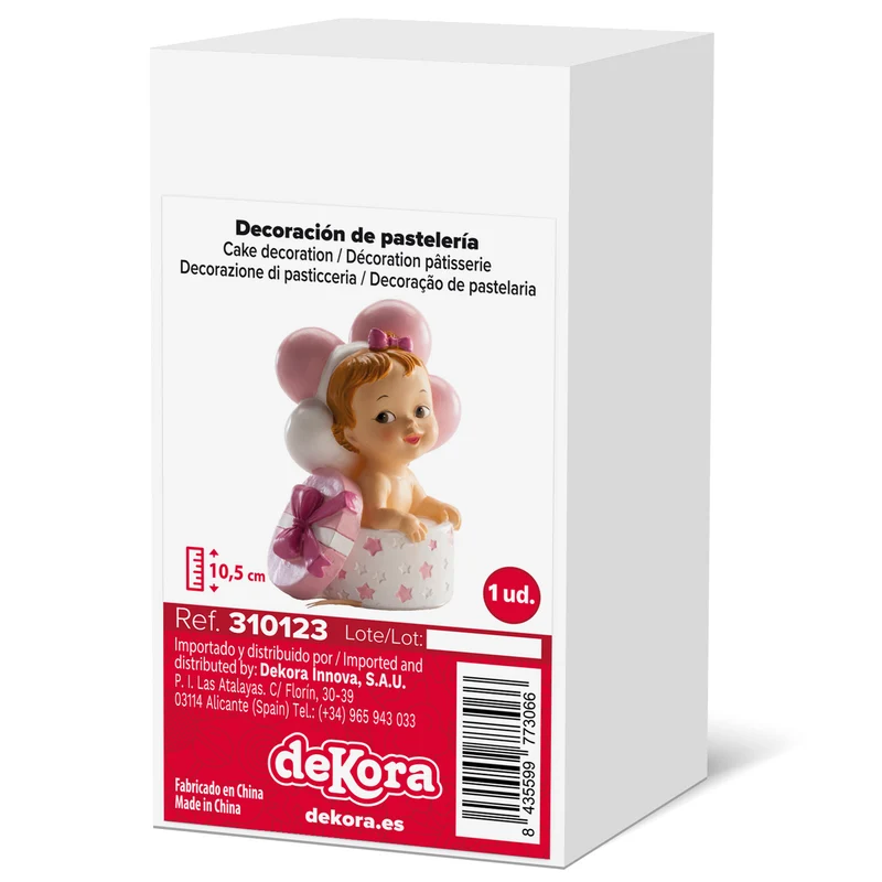 FIGURA TARTA BAUTIZO BEBÉ REGALO Y GLOBOS ROSA 10,5 CM