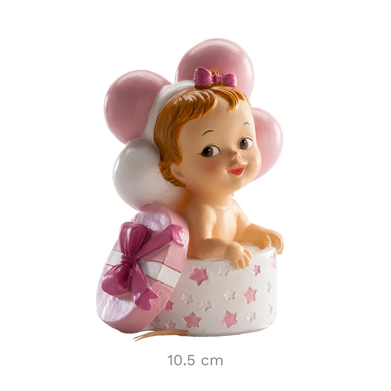 FIGURA TARTA BAUTIZO BEBÉ REGALO Y GLOBOS ROSA 10,5 CM