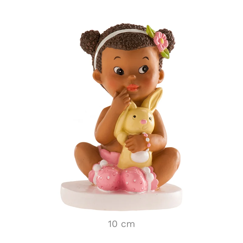 FIGURA TARTA BAUTIZO NIÑA SENTADA CON CONEJITO 10CM