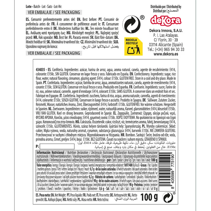 DECORACIÓN DE AZÚCAR DEKOCRUNCHIES SABOR CANELA 100G
