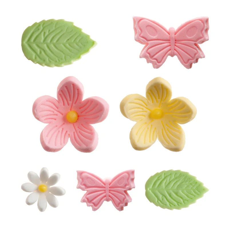DECORACIÓN AZÚCAR FLORES, HOJAS Y MARIPOSAS 7 DISEÑOS 42 UDS
