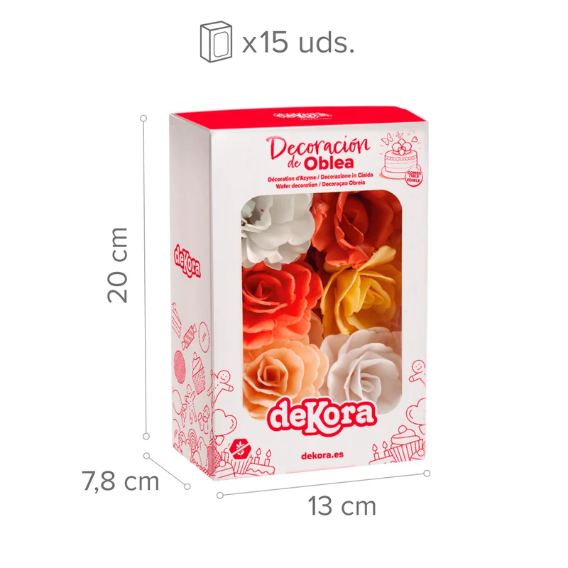 CAJA DE 15 ROSAS DE OBLEA OTOÑO COLORES SURTIDOS Ø 7CM