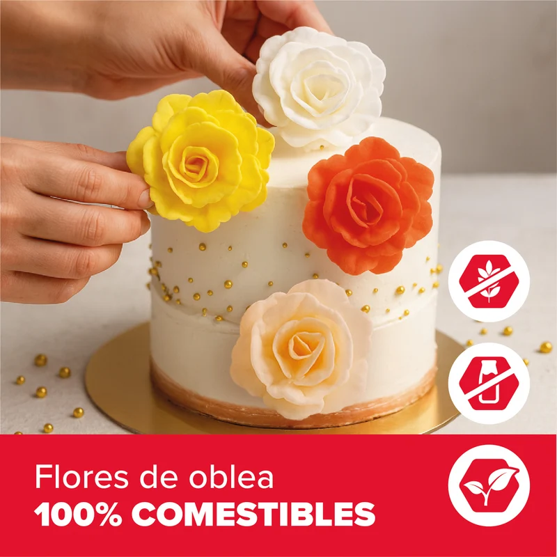 CAJA DE 15 ROSAS DE OBLEA OTOÑO COLORES SURTIDOS Ø 7CM