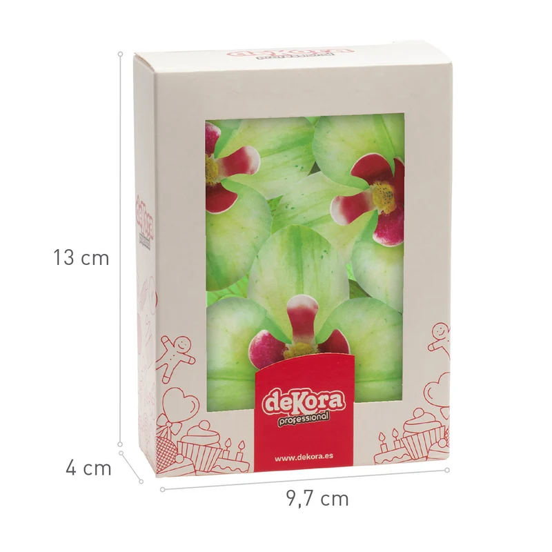 CAJA DE 10 ORQUÍDEAS DE OBLEA VERDES 8.5-7.5CM