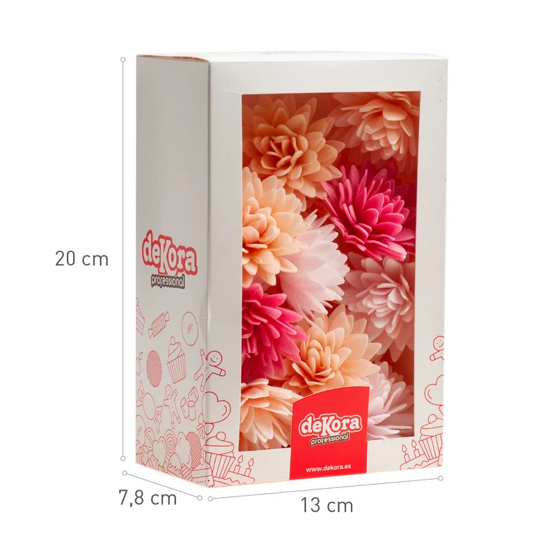 CAJA DE 18 FLORES DE OBLEA COLORES SURTIDOS Ø 5,5CM