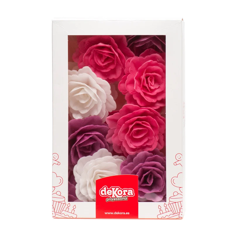 CAJA 15 ROSAS DE OBLEA COLORES SURTIDOS Ø 7CM