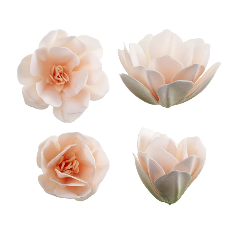 6 MAGNOLIAS DE OBLEA COLOR BLANCO DE 6.5-7CM Y 5CM