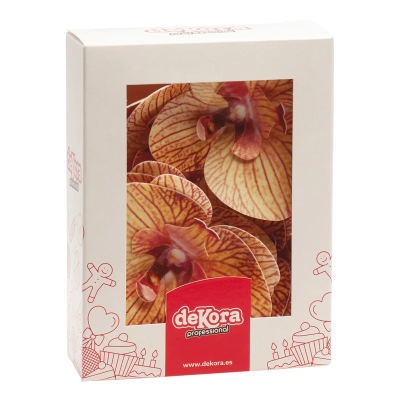 CAJA DE 10 ORQUÍDEAS DE OBLEA NARANJAS 8.5-7.5CM