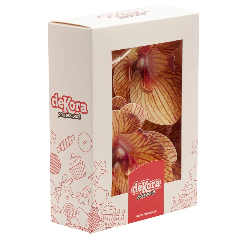 CAJA DE 10 ORQUÍDEAS DE OBLEA NARANJAS 8.5-7.5CM