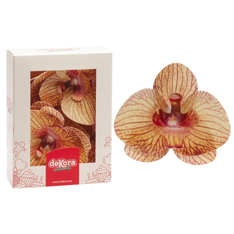 CAJA DE 10 ORQUÍDEAS DE OBLEA NARANJAS 8.5-7.5CM