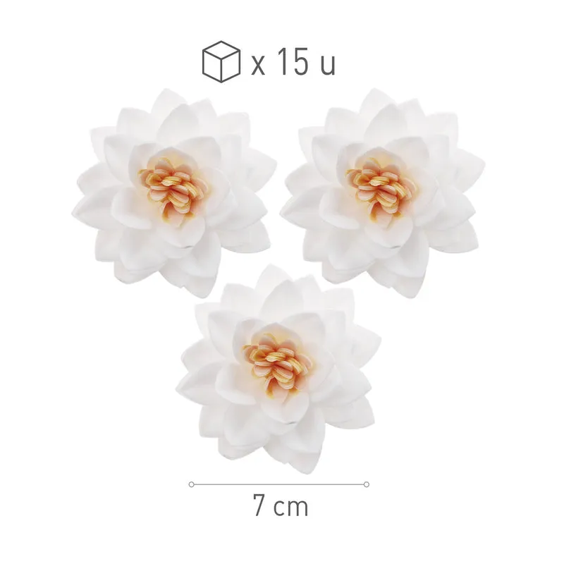 CAJA DE 15 FLORES DE LOTO DE OBLEA COLOR BLANCO Ø 7CM
