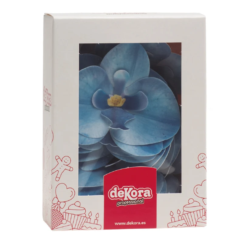 CAJA DE 10 ORQUÍDEAS DE OBLEA COLOR AZUL 8.5 -7.5CM
