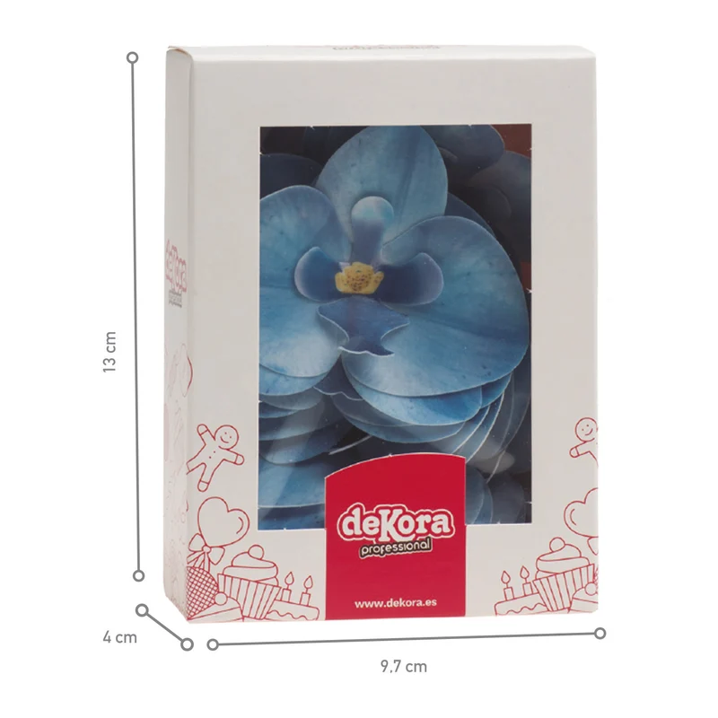 CAJA DE 10 ORQUÍDEAS DE OBLEA COLOR AZUL 8.5 -7.5CM