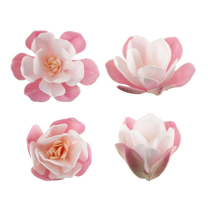 6 MAGNOLIAS DE OBLEA COLOR ROSA DE 6.5-7CM Y 5CM