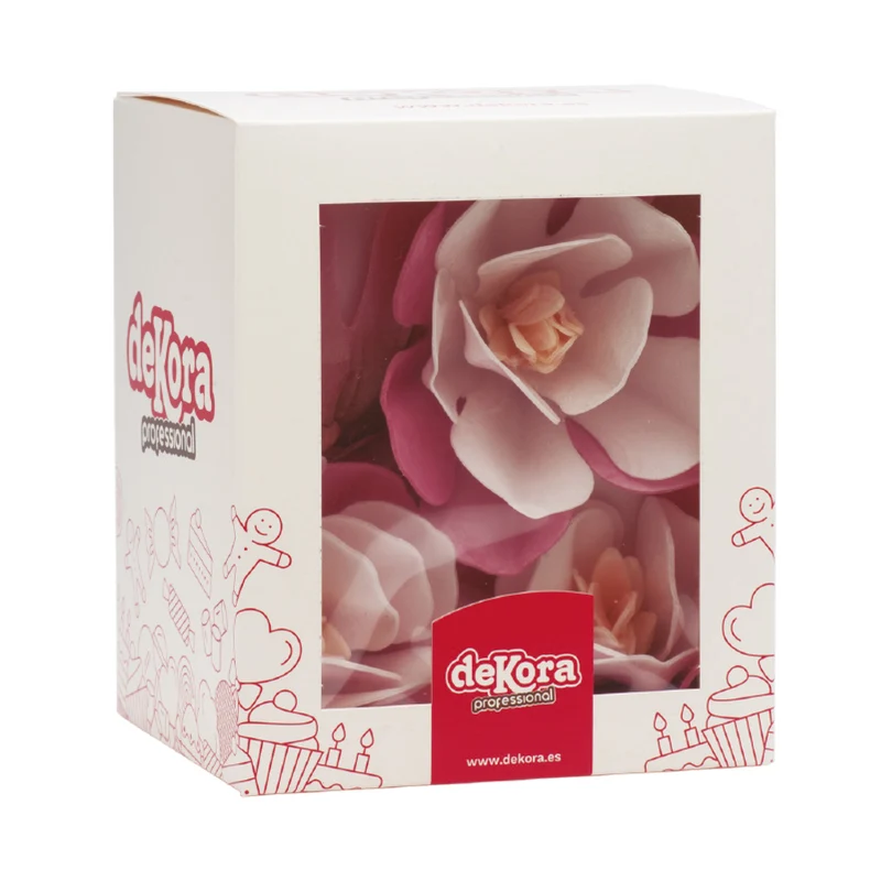 6 MAGNOLIAS DE OBLEA COLOR ROSA DE 6.5-7CM Y 5CM