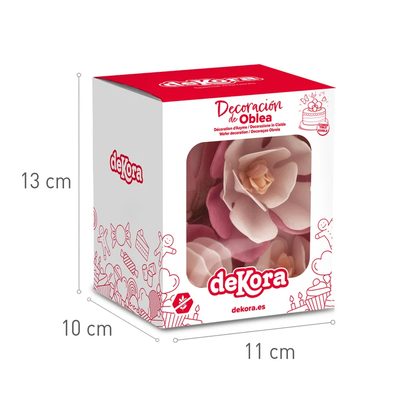 6 MAGNOLIAS DE OBLEA COLOR ROSA DE 6.5-7CM Y 5CM
