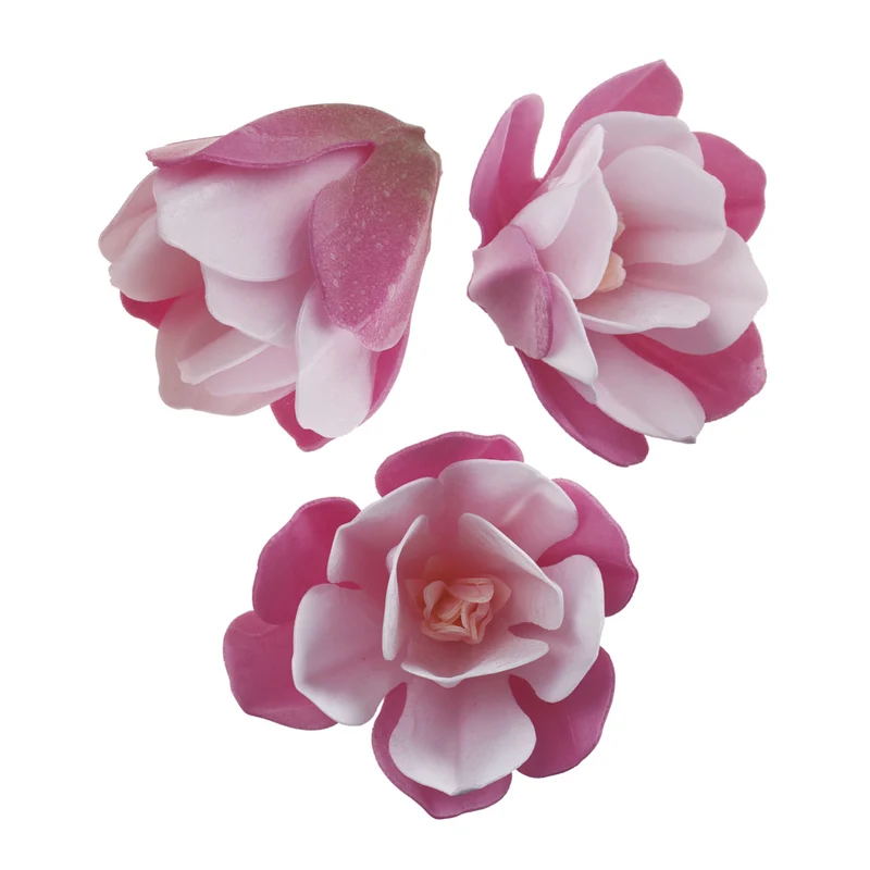 6 MAGNOLIAS DE OBLEA COLOR ROSA DE 6.5-7CM Y 5CM