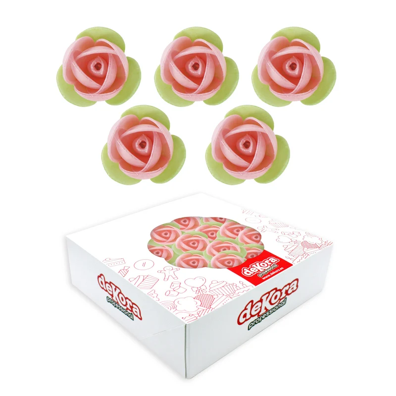 140 ROSAS OBLEA CON HOJA VERDE 3,5CM