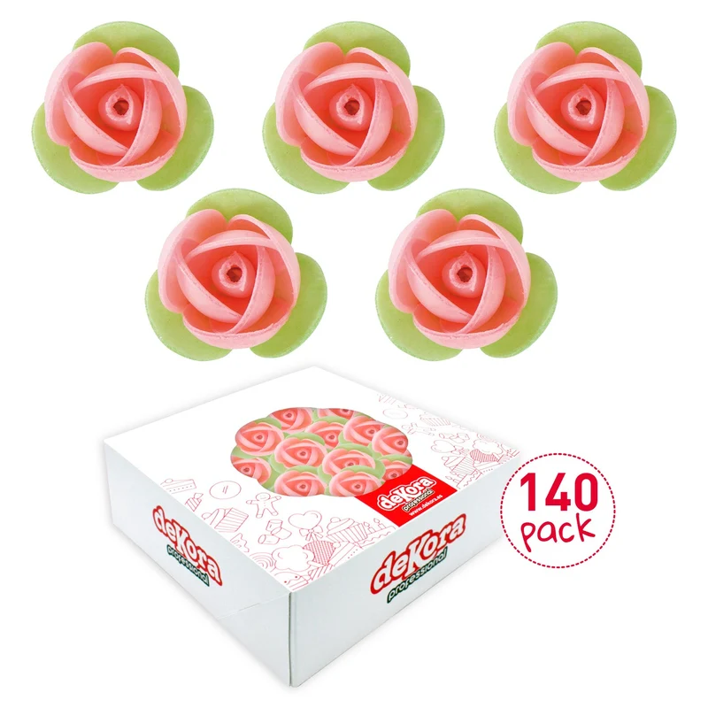 140 ROSAS OBLEA CON HOJA VERDE 3,5CM