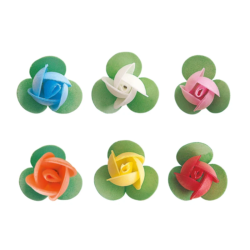 150 ROSAS DE OBLEA CON HOJA COLORES SURTIDOS 3 CM